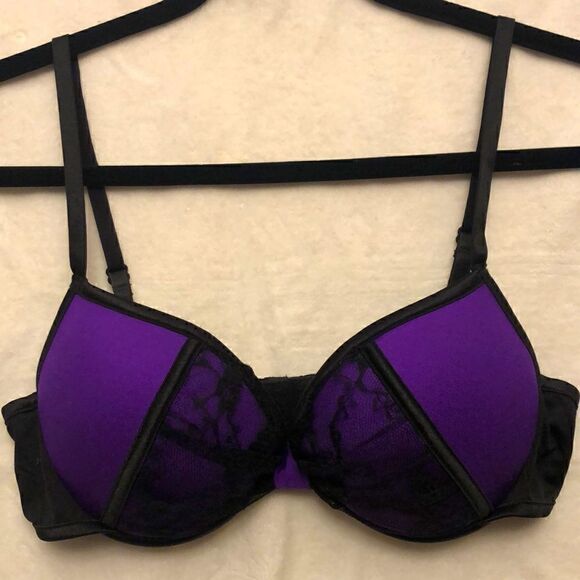 coquette Other - Coquette black lace purple satin push up underwire bra size L
